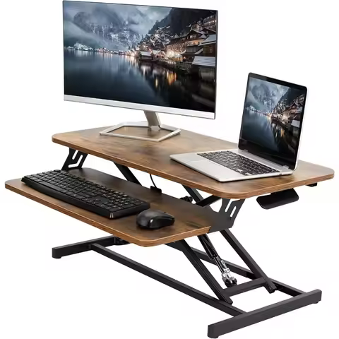32 inch Height Adjustable Stand Up Desk Converter, Quick Sit to Stand Tabletop Dual Monitor Riser Wo