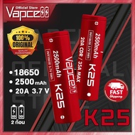 Vapcell Official Store 18650 K25 2500mAh 20A/35A Rechargeable Battery Size 18650