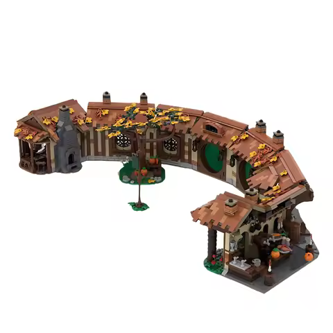 Gobricks MOC Rings Movie The Green Dragon Inn Bricks Model Hobbiton Movie Meeting Place Fire Buildin