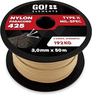 GO!elements 100 m Paracord Rope Made of Tear-Resistant Nylon - 3 mm Paracord 425 Type II Max. 192 kg