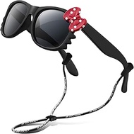 Kids Sunglasses for Girls Boys with Strap Polarized UV Protection Flexible Rubber Shades RBK002, Bla