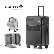 CHARLES X กระเป๋าเดินทางล้อลาก ชาร์จได้ด้วย USB ด้านหน้าเปิด 20 /24นิ้ว วัสดุABS+PC เบา แข็งแรง