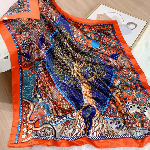 2022 Silk Square Scarf Women Luxury Headscarf Print Shawls Female Hijab Hair Band Vintage Neckerchie