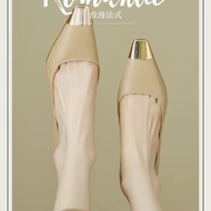 Huilm รองเท้าส้นสูงผู้หญิงส้นสูงบางสไตล์ฝรั่งเศสสูง7ซม. ดีไซน์ให้สัมผัสที่ดูเกรดดีเยี่ยมทรงสี่เหลี่ยมหัวสี่เหลี่ยมรองเท้าสำนักงานหนังแกะรองเท้าผู้หญิง