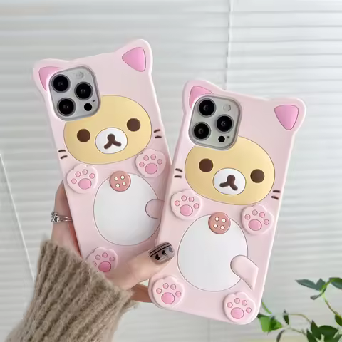 3D Cute Cartoon Pink Bear Case for Huawei Mate 30 40 50 P50 P60 Nova 8 9 SE Pro Honor X8 60 70 80 50