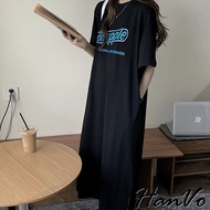 [HanVo] Snapple Big Letter Loose Long Version T Korean Casual Tibetan Flesh Slim-Fit Slimmer Look Dr