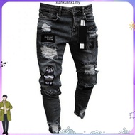 Ready Sto ck-Men S Ripped Jeans Wrinkled Slim Fit Pencil Pants Fashion Personality seluar jeans lela