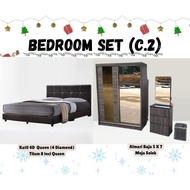 𝙏𝙀𝙍𝙈𝙐𝙍𝘼𝙃 Set Bilik Tidur Almari Baju 5x7kaki Meja Solek Katil Kulit PVC Divan Katil Single Super Sin
