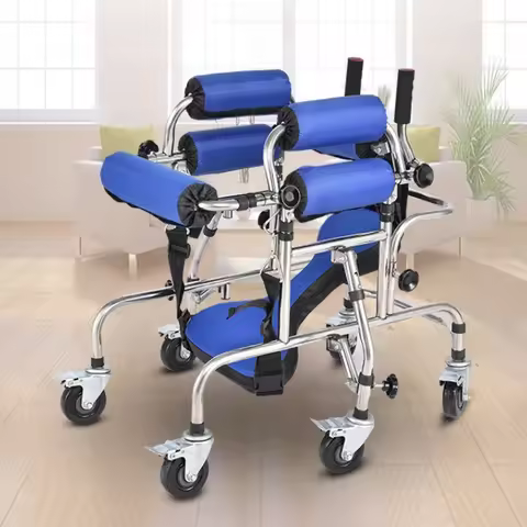Adjustable Height Upright Rollator Walker with Seat Brakes Kids Lower Limb Training Standing Frame W