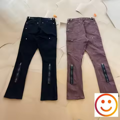 Vujade Miniature Flared Pants Cargo Jeans Men Women Fashion Bottom Legs Zipper Washed Casual Vibe St