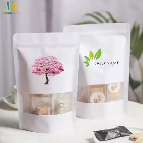 White Kraft Paper Bag,Frosted Window,Waterproof,Nut,Biscuit,Food,Packaging Bags,Custom Logo, Best Se