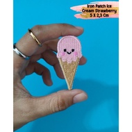 IRON PATCH EMBROIDERY ICE CREAM ICE CREAM CONE PINK EMBROIDERED CLOTHES EMBLEM JUST IRON Iron Patch 