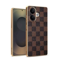 For VIVO V60 Lite, Classic high-end leather patterned phone case, electroplated border protection ca