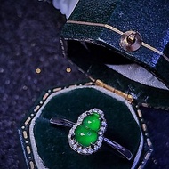 |簡約葫蘆|a貨翡翠冰玻陽綠葫蘆7.6mm純銀鍍18k簡約款戒指