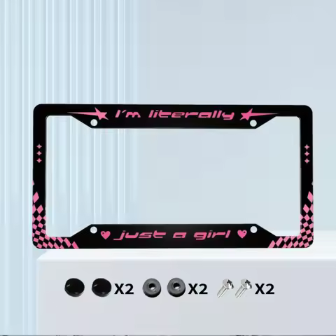 1pc Aluminum Fun License Plate Frame, Literally Just A Girl Metal Car Girl Y2K Meme Pink Racing, For