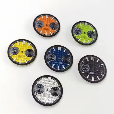 30mm No Logo 2 Eyes Waffle Texture Green Lume Watch Dial Suitable For Seiko AP Royal Oak VK64 Quartz