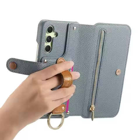 Card Slot Holder Wallet Wrist Strap Ring Flip Phone Case For Samsung Galaxy S25 S24 Ultra S23 S21 S2