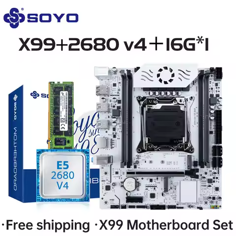 Gaming Motherboard Set SOYO X99 C612chip with Intel Xeon E5 2680 V4 CPU DDR4 16G 2133MHz RAM Compute
