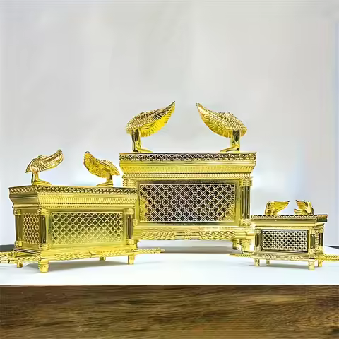 Golden Ark Covenant Figurine Commandments, Aaron’s Rod & Manna - Religious Jewelry Box, Multi-Faith 