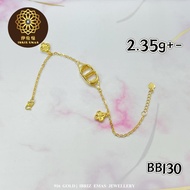 IBRIZ Jewellery BB130 | 916 Gold Charm Bracelet For Woman CD Clover Bracelet Rantai Tangan Perempuan