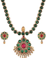 18K Gold Plated Indian Weddings Bollywood Brass Jewellery Set With Earrings Glided with Kundan (SJ080M)