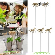 QINJUE Drink Stirrers, Drink Tool Horse Shape Horse Straw Decoration, Gifts Metal Horse Stirrer Water Cup Accessories Metal Horse Straw