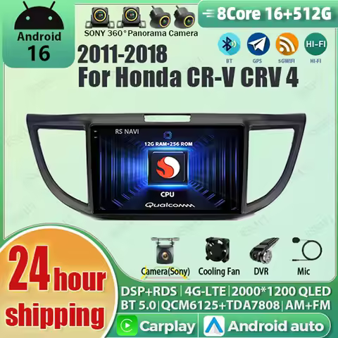 Android 16 Carplay Auto Qualcomm 2K QLED Screen Car Radio Player For Honda CR-V CRV 4 RM RE 2011-201