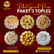 Paket kue kering 3 Toples 500gram | Nastar Kastengel Putri salju Kue kacang Semprit Susu Semprit Cok