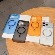 A transparent, matte phone case with a magnetic adsorption feature and a lightning-themed design for