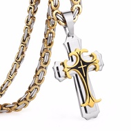 Silver Color Jesus Cross Stainless Steel Pendants Necklaces Long Byzantine Chain Necklace For Men Co