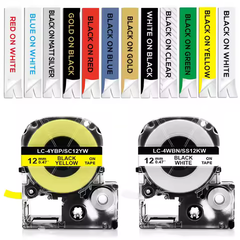 1Pcs SS12KW Label Compatible for Epson 6/9/12mm Label Tape SS12KW SS9KW SS6KW ST12KW SC12YW for Epso