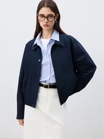 ZIQIAO Petite Size Jacket Short Jacket for Women 2025 Spring New Item Navy Blue Versatile Top Casual