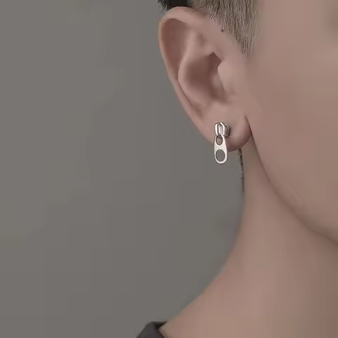 Retro Zipper Slider Creative Earings For Men Women Punk Gothic Rock Hiphop Silver Color Earing Unise