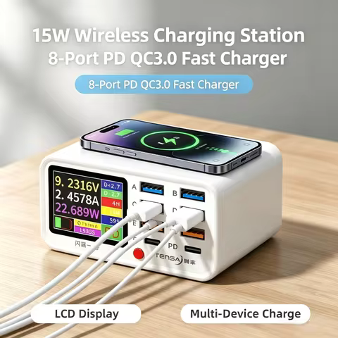 240W Digital GaN Charger PD3.1 140W USB Type C 6 Ports Desktop Fast Charging Station for IPhone Sams