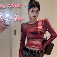 y2k y2k Women's Clothing Translucent Tops Hot Girls Retro Long-Sleeved T-Shirt Women Summer See-Thro