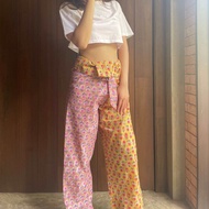 Orange Yellow Floral Warp Pants