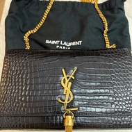 YSL Kate Medium 黑金鱷魚皮壓紋袋