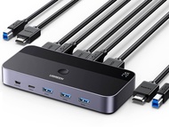 UGREEN HDMI 2.0 KVM Switch 4K @ 60Hz USB 3.0 Switch 4 USB Ports (3 x USB 3.0+ USB C) Sharing 1 Monitor and Keyboard, Mouse, Printer, U Disk for 2 PC with 2 USB Cables and 2 HDMI Cables