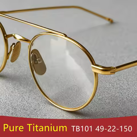 Double-beam Round Pure Titanium Glasses Frame TB101 Men Women Aviator Brand Eyeglasses New York Desi
