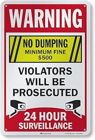 SmartSign 18 x 12 inch “Warning - No Dumping, Minimum Fine USD 500, Violators Prosecuted, 24 Hour Su