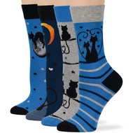 Womens Fun Cotton Crew Socks - 4 Pack L/M - Cactus Space Desert Coffee Fox Dog Hedgehog Puppy Flower