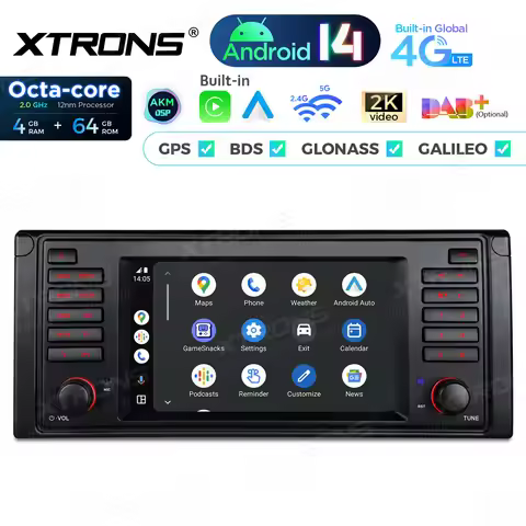 XTRONS 7'' 2K Android 14 Car Radio For BMW E39 M5/ E39 Car Stereo Built-in 4G DSP CarPlay Android Au