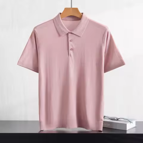 Men's Fine Lyocell Mulberry Silk Polo Collar Short-Sleeved Men's Knitted Short-Sleeved T-Shirt for S