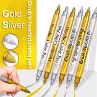 1PCS GN Gold Silver Double Headed Two Color Marking Pen Metal Pen Waterproof Marking Pen Black Card 