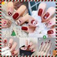 24PCS Christmas Fake Nails Finished Nail Patch Wearable Nails French Finger Nail Art False Nail Cute