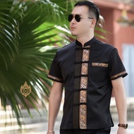 Pakaian musim panas gaya Cina lelaki kasual lengan pendek nipis gaya Cina baju kolar berdiri