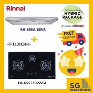 FUJIOH X RINNAI COMBO [FH-GS5530SVGL Fujioh Glass Cooker Hob GS5530 5530 5530SVGL and RH-S95A-SSVR Rinnai Slim Hood]