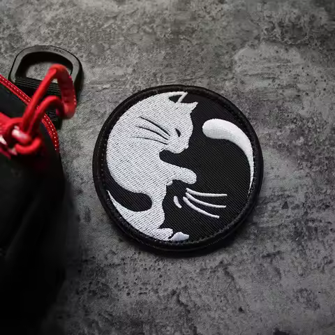 Tai Chi Cat Patch Black and White Embroidery Hook&loop Yin and Yang Badge on Backpack Sticker Cat Ar