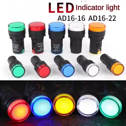 LED power indicator light AD16-22DS universal signal light 12v24v red green yellow blue white 220V 3