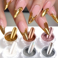 6-color Friction Aurora Chrome Nail Art Mirror, 0.5g/Bottle, Gold/Silver/White Mirror Polish, Fricti